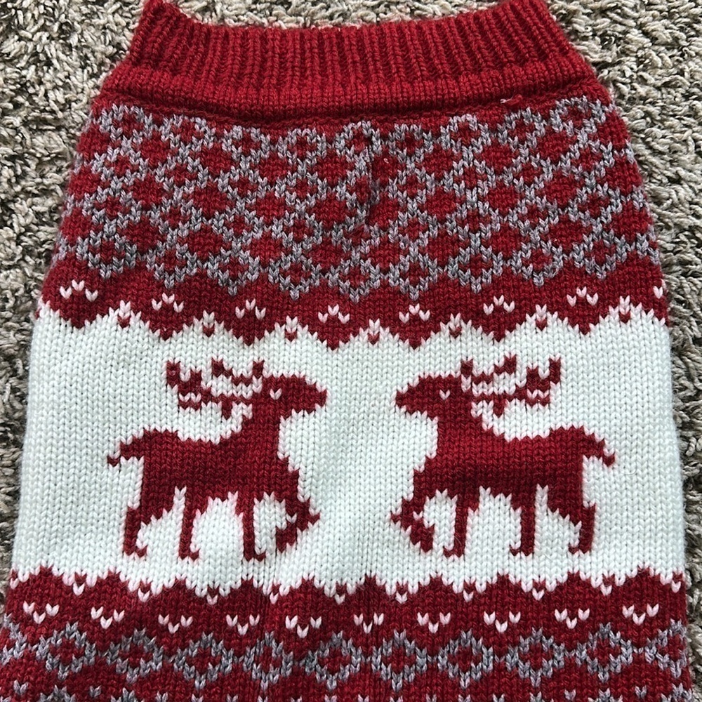 TELLURIDE Red and White Reindeer Knit Dog Sweater Size M - Picture 5 of 6